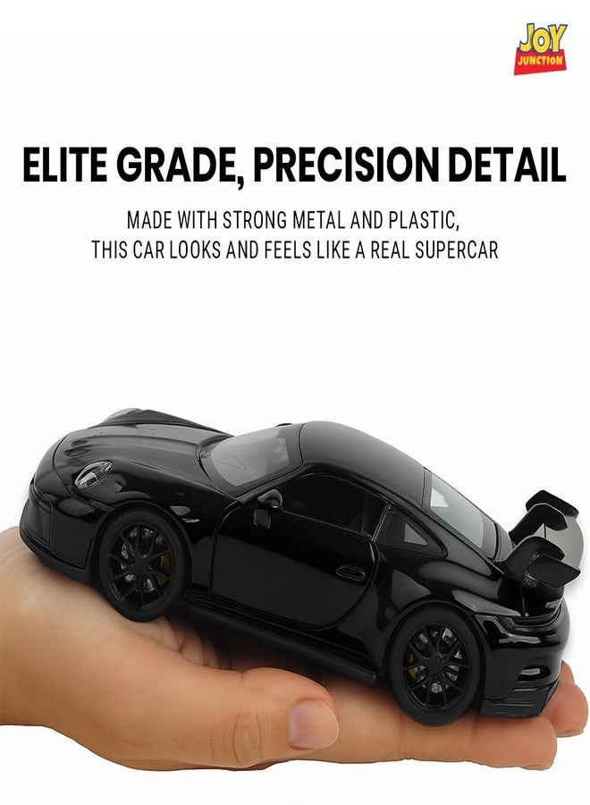 JOY JUNCTION Porche Model Car 1:32 Exclusive Alloy Metal Pull Back Die-cast Car Die-cast Metal Pullback Toy car with Openable Doors & Light Music (Black) - Image 3